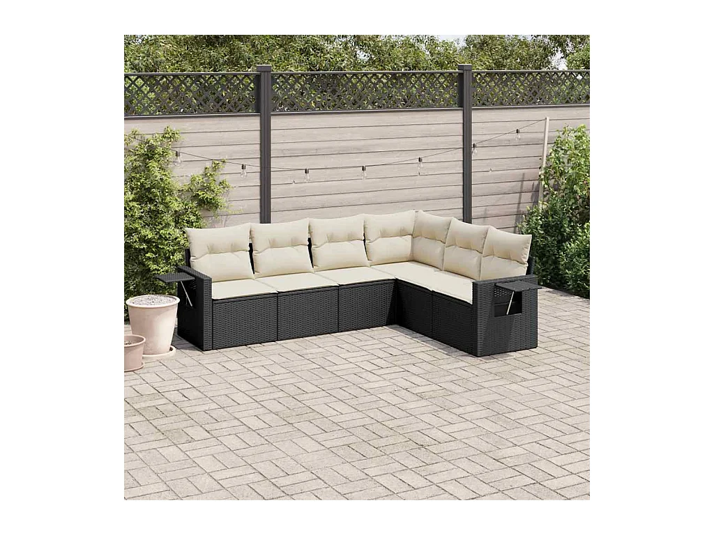 Salon de jardin 6 pcs avec coussins noir résine tressée