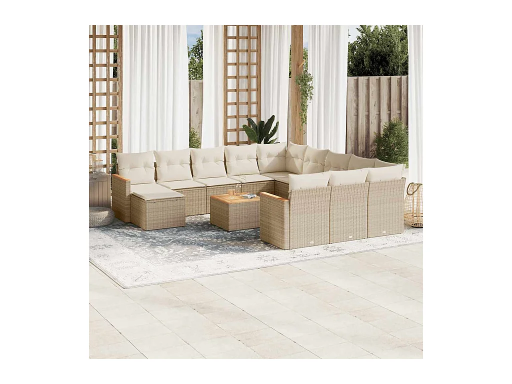 Salon de jardin avec coussins 13 pcs beige résine tressée