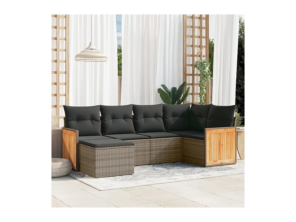 Set Divano da Giardino 6 pz con Cuscini Grigio in Polyrattan