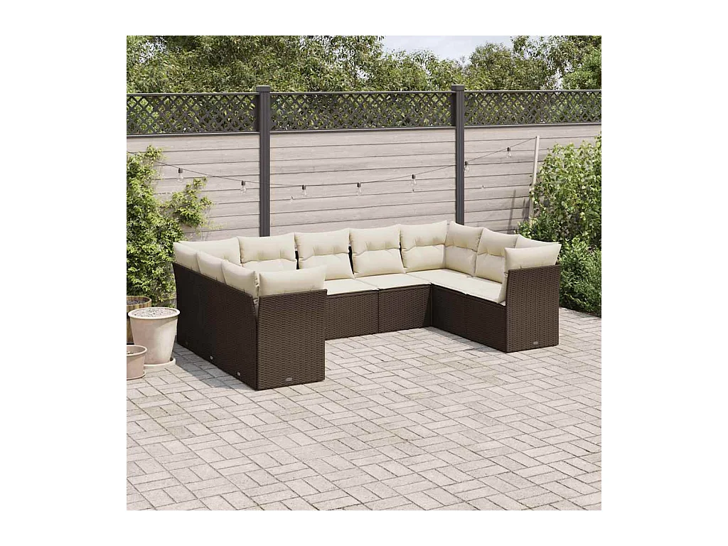 Salon de jardin avec coussins 9 pcs marron résine tressée