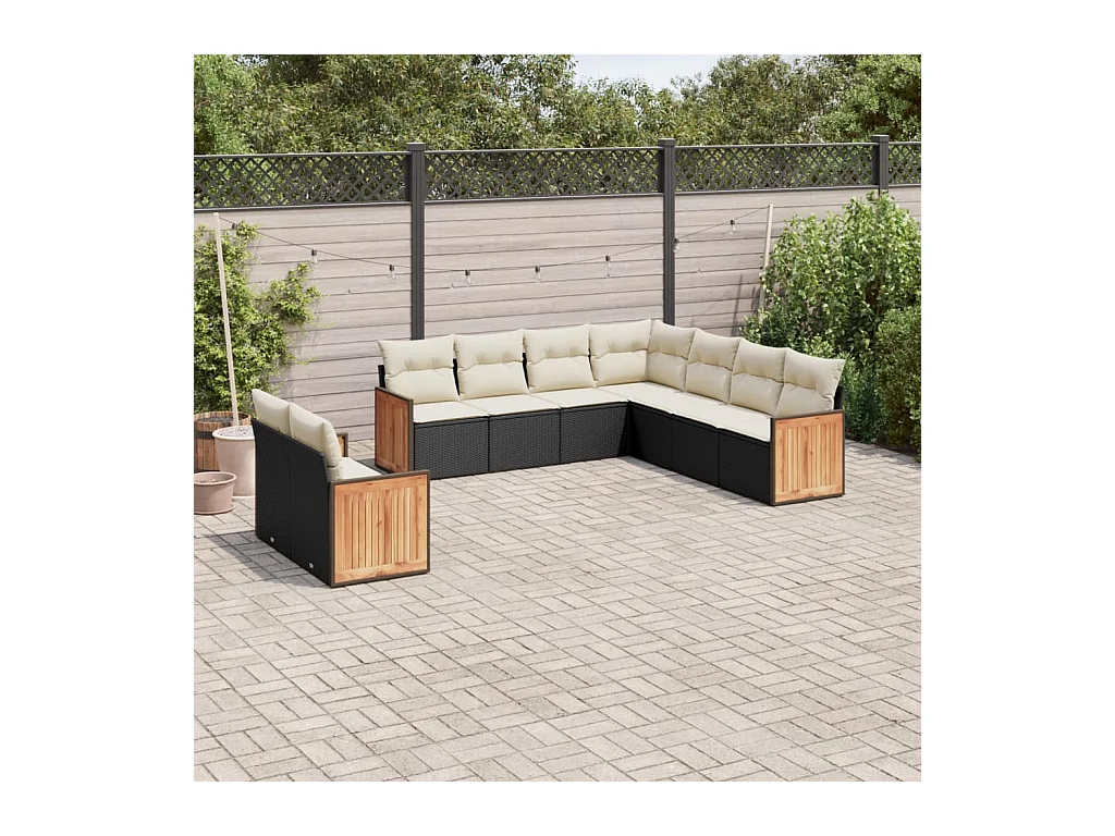 Set Divani da Giardino 9 pz con Cuscini Nero in Polyrattan