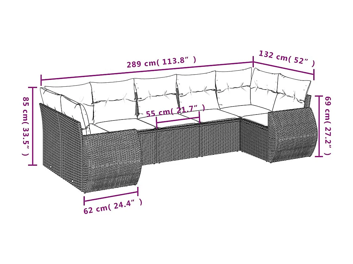 Set Divani da Giardino con Cuscini 7pz Nero Polyrattan