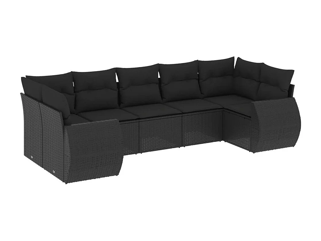 7-tlg. Garten-Sofagarnitur mit Kissen Schwarz Poly Rattan