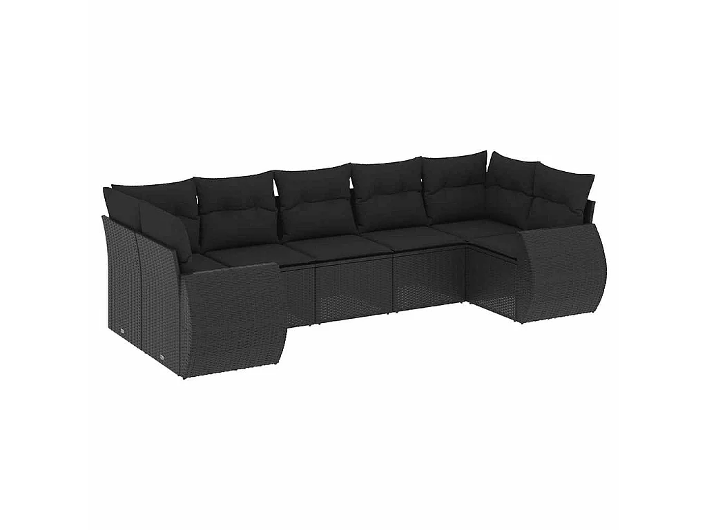 7 pcs conjunto de sofás p/ jardim c/ almofadões vime PE preto