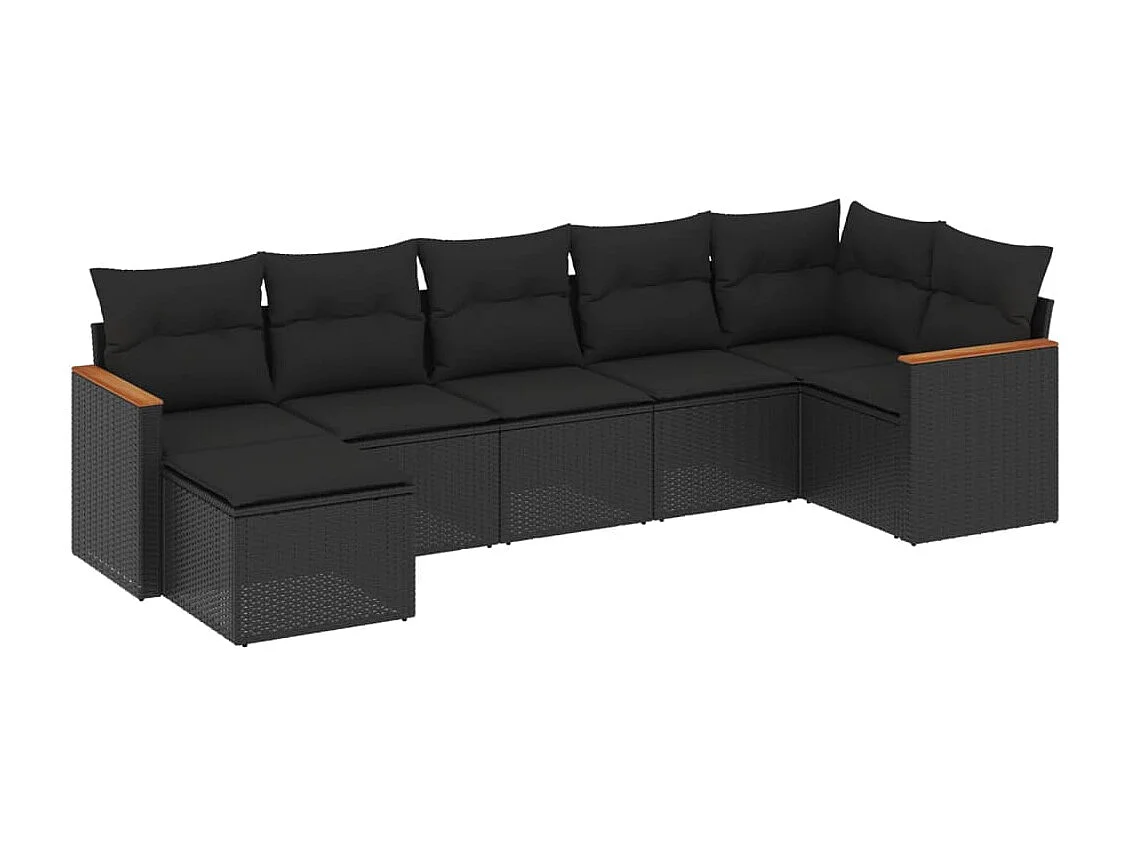Set Divani da Giardino con Cuscini 7pz Nero Polyrattan