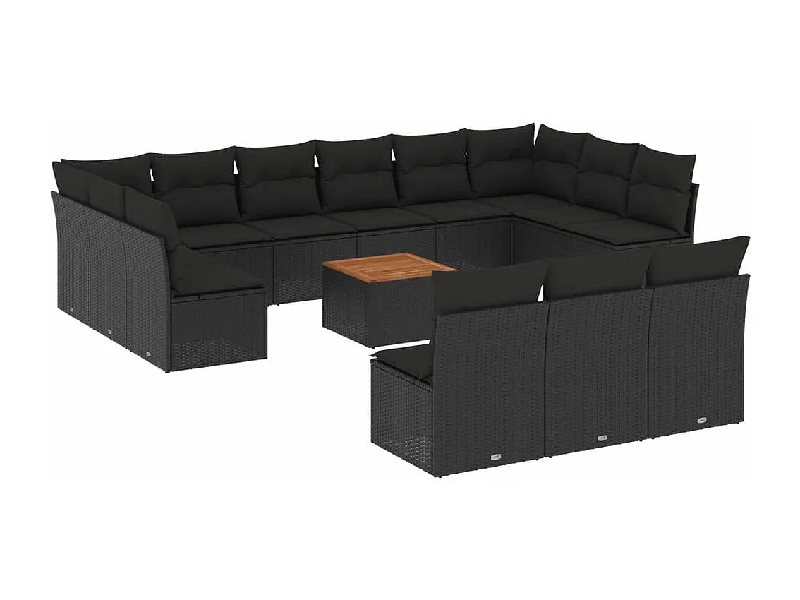 14-tlg. Garten-Sofagarnitur mit Kissen Schwarz Poly Rattan