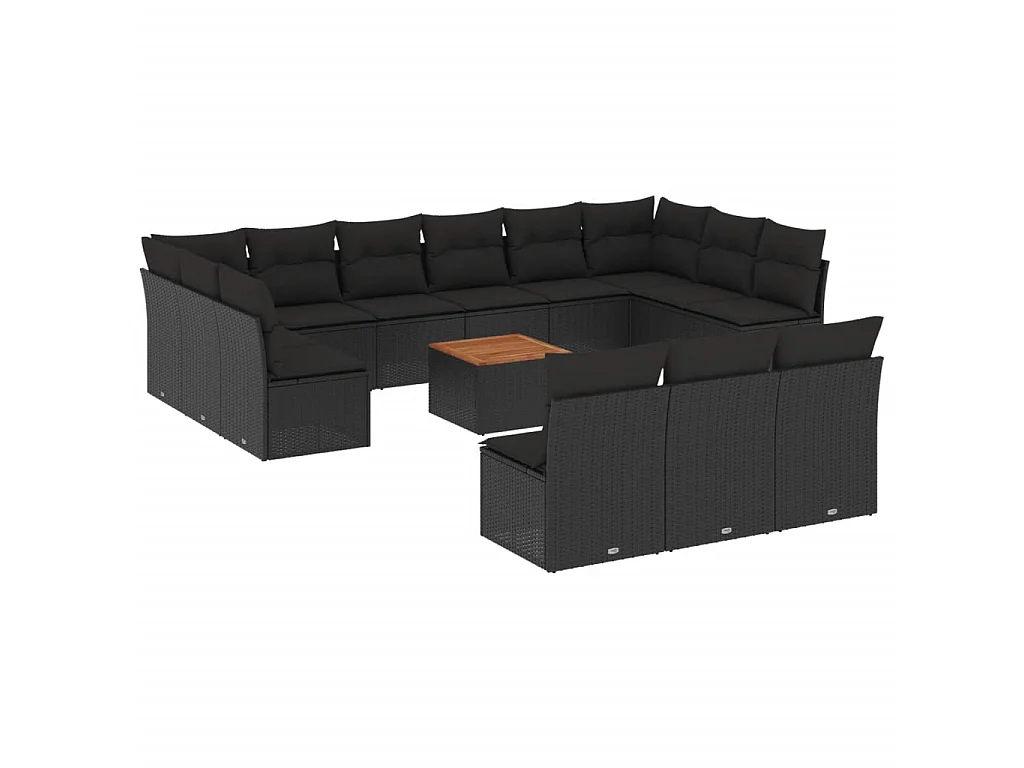 14-tlg. Garten-Sofagarnitur mit Kissen Schwarz Poly Rattan