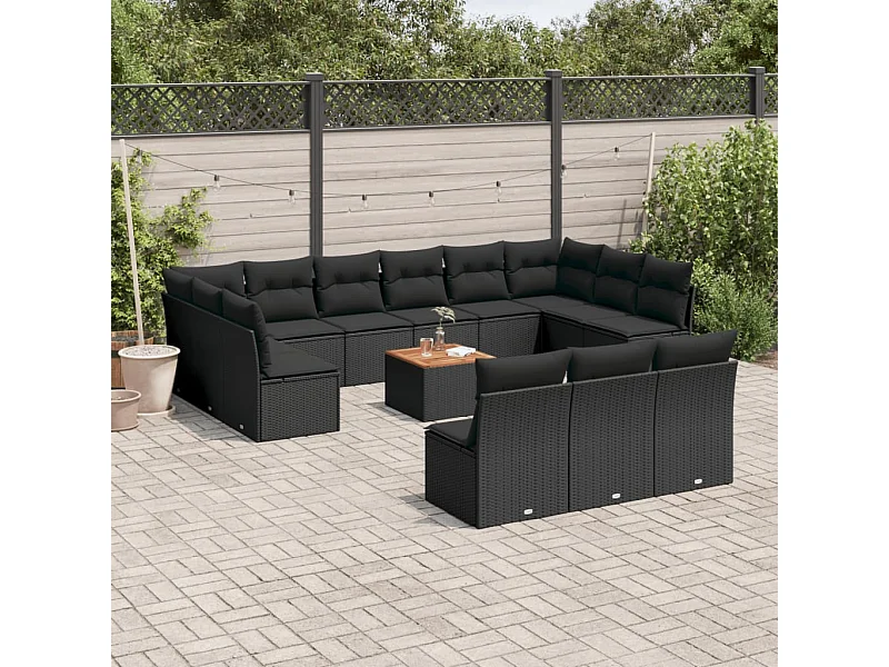 Set Divani da Giardino 14pz con Cuscini in Polyrattan Nero
