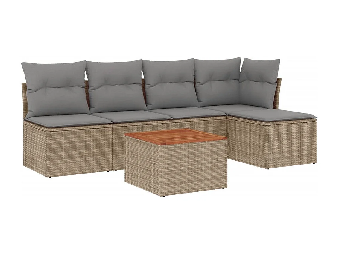 6-delige Loungeset met kussens poly rattan gemengd beige