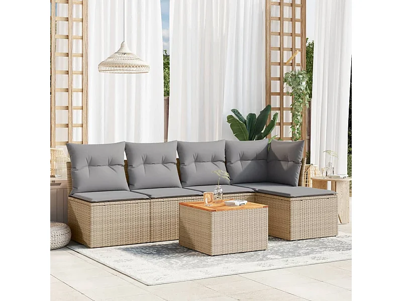 Set Divano da Giardino 6 pz con Cuscini Beige Misto Polyrattan