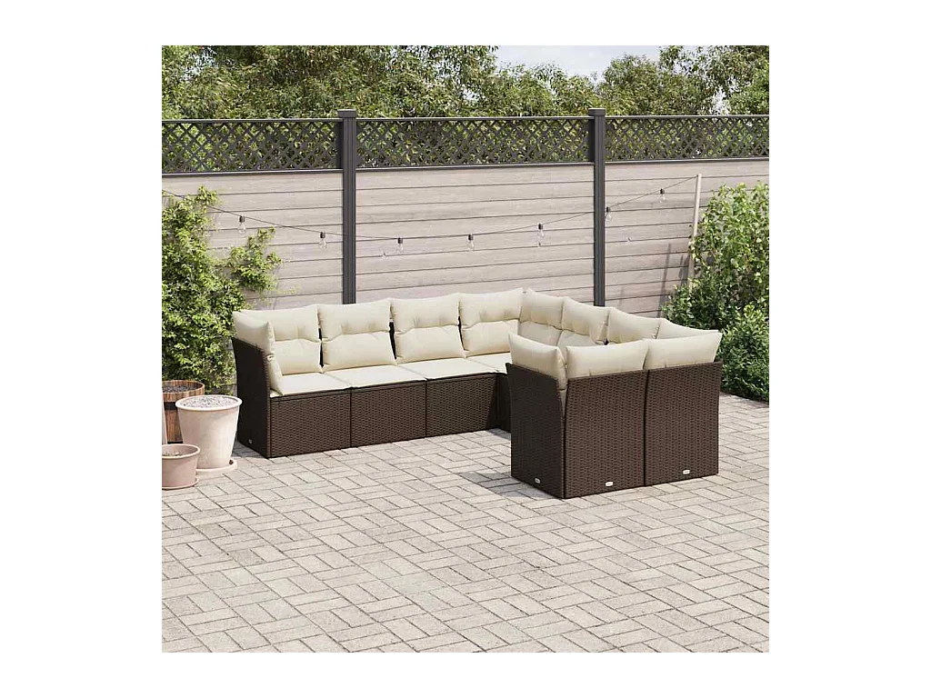 8-tlg. Garten-Sofagarnitur mit Kissen Braun Poly Rattan