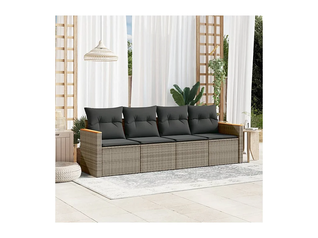 Salon de jardin 4 pcs avec coussins gris résine tressée
