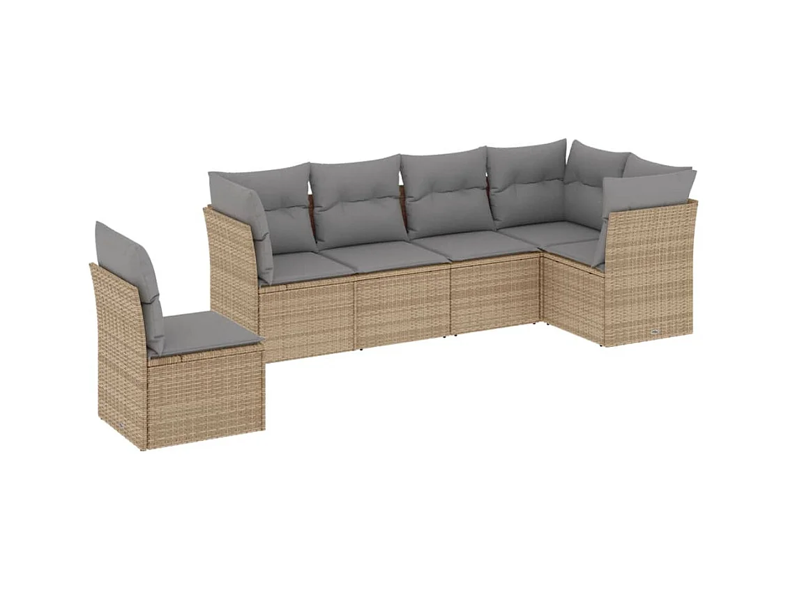 Set Divano da Giardino 6 pz con Cuscini Beige in Polyrattan