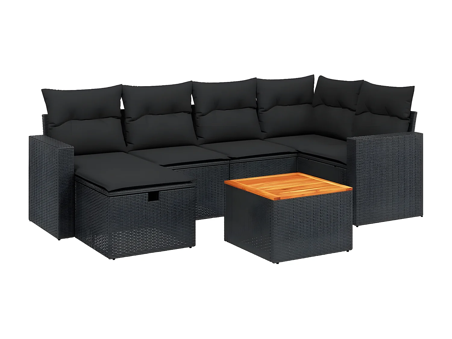 Salon de jardin 7 pcs avec coussins noir résine tressée