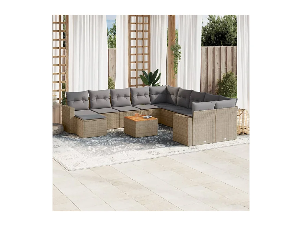 12-delige Loungeset met kussens poly rattan gemengd beige