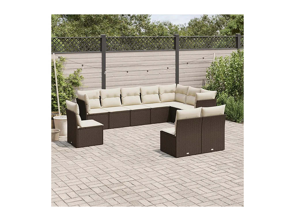 Set Divani da Giardino 10pz con Cuscini in Polyrattan Marrone