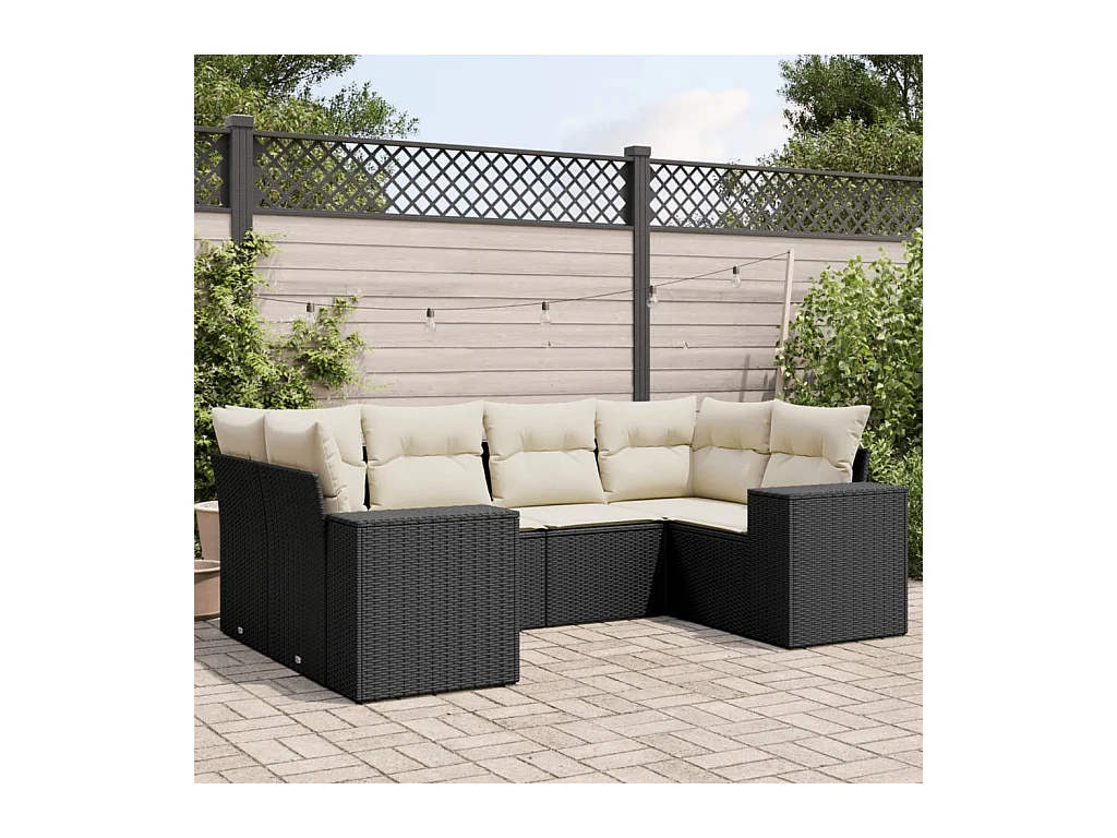 Set Divano da Giardino 6 pz con Cuscini Nero in Polyrattan
