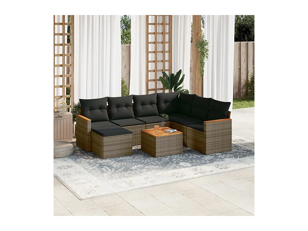 Salon de jardin 8 pcs avec coussins gris résine tressée
