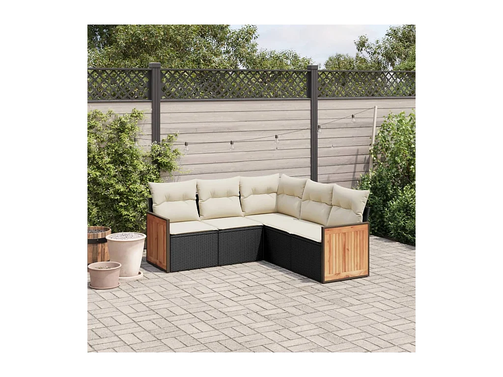 5-tlg. Garten-Sofagarnitur mit Kissen Schwarz Poly Rattan