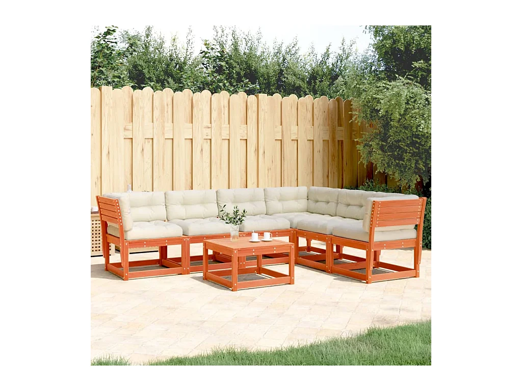 Salon de jardin 6 pcs avec coussins cire marron bois pin massif
