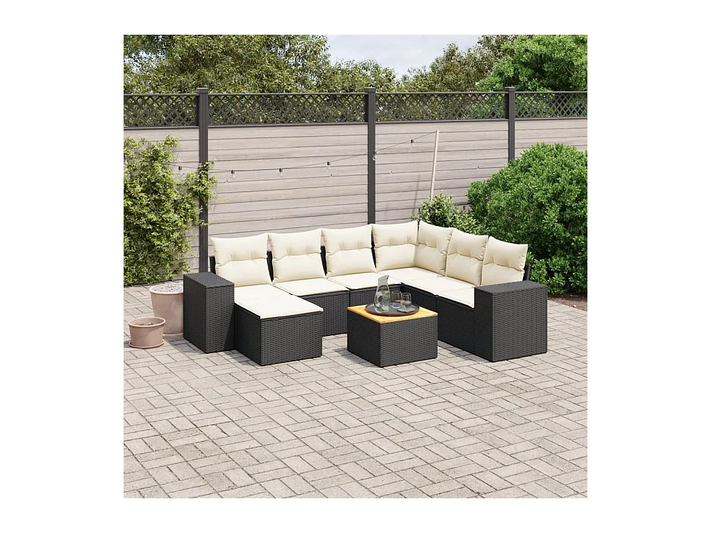 Set Divani da Giardino con Cuscini 8 pz Nero in Polyrattan