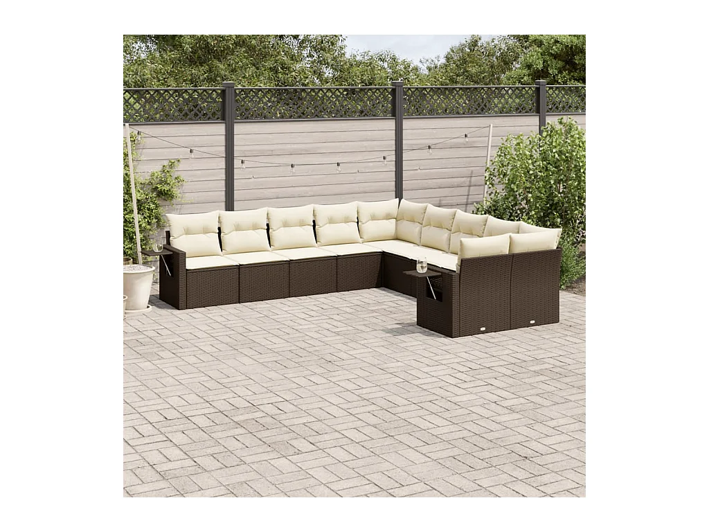 Set Divani da Giardino 10pz con Cuscini in Polyrattan Marrone