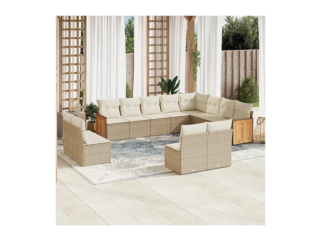 Salon de jardin avec coussins 12 pcs beige résine tressée