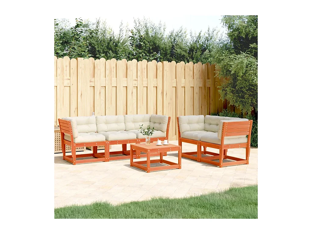 5-tlg. Garten-Sofagarnitur mit Kissen Wachsbraun Kiefernholz