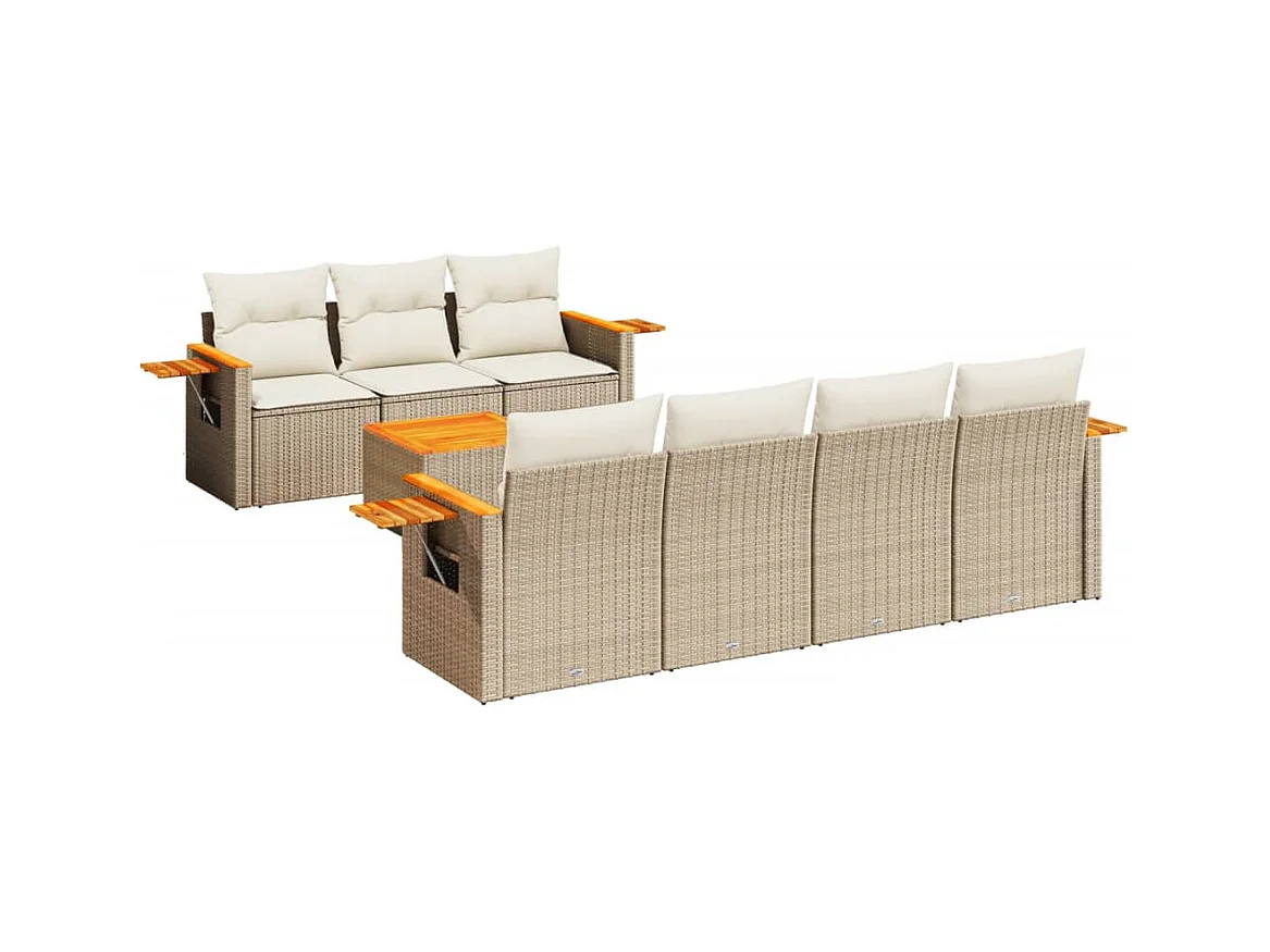 8-delige Loungeset met kussens poly rattan beige