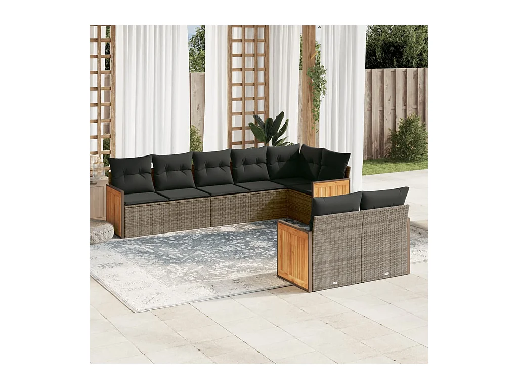 8-delige Loungeset met kussens poly rattan grijs