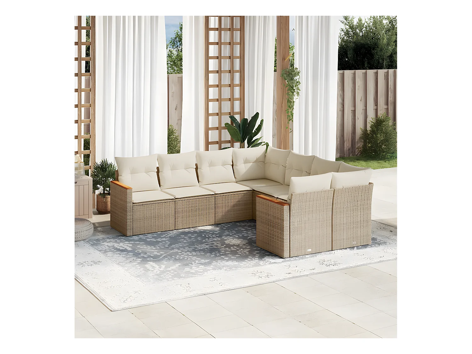 Set Divano da Giardino 8 pz con Cuscini Beige in Polyrattan