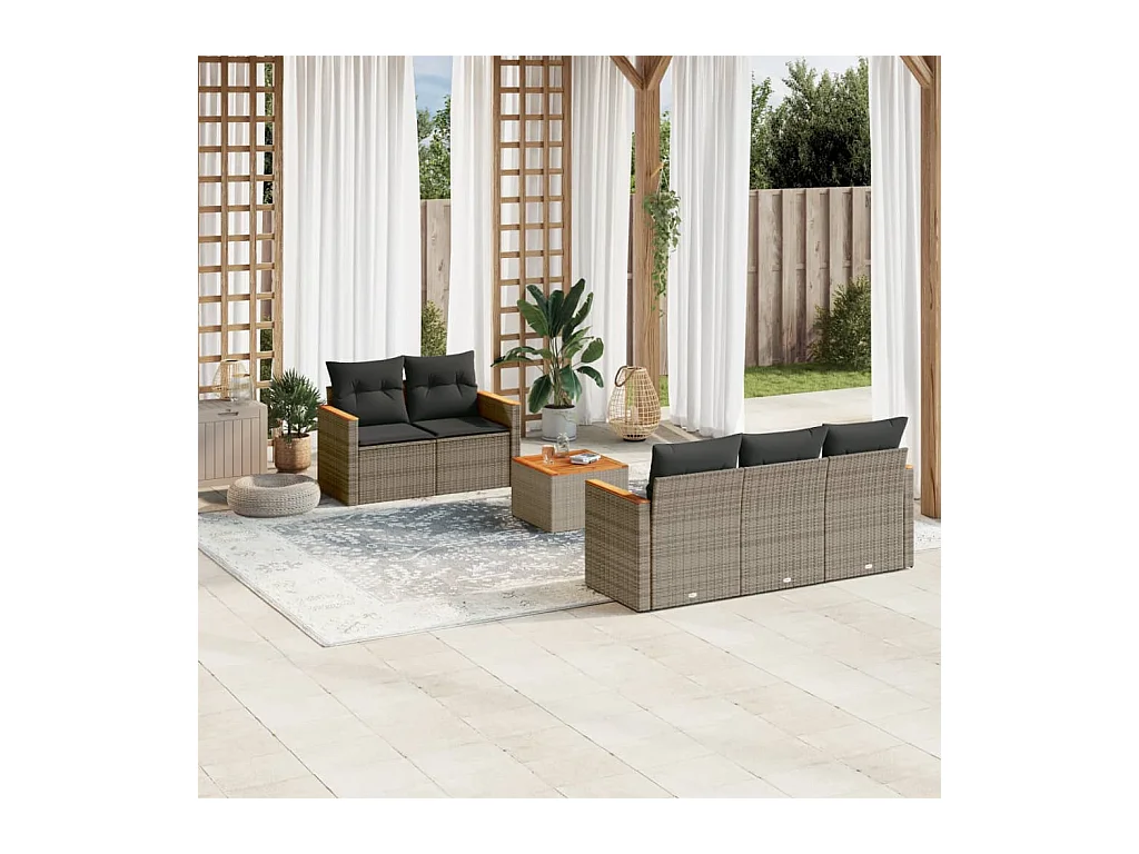 Set Divano da Giardino 6 pz con Cuscini Grigio in Polyrattan