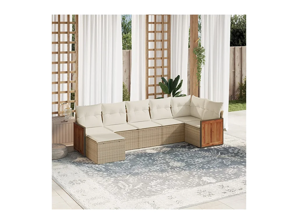 Salon de jardin avec coussins 7 pcs beige résine tressée