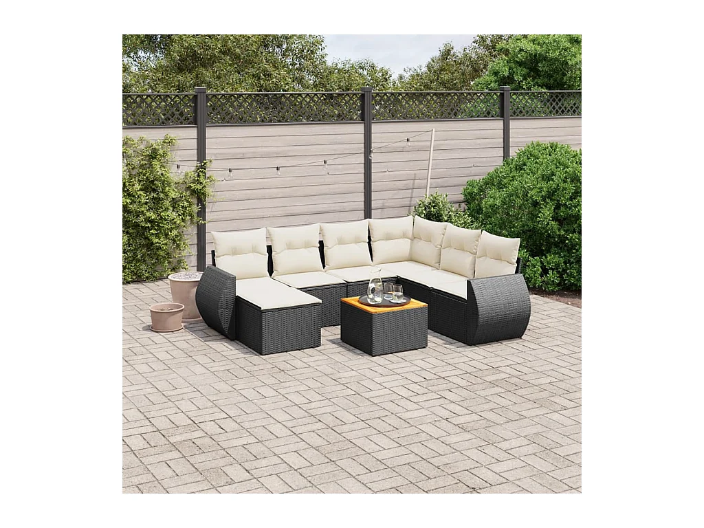 Salon de jardin 8 pcs avec coussins noir résine tressée