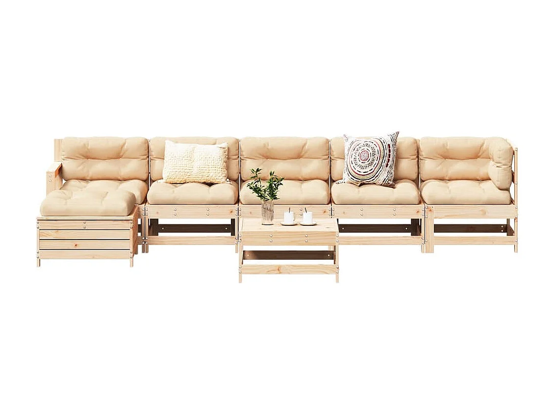 Salon de jardin 7 pcs Bois de pin massif