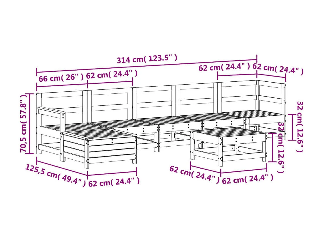 Salon de jardin 7 pcs Bois de pin massif