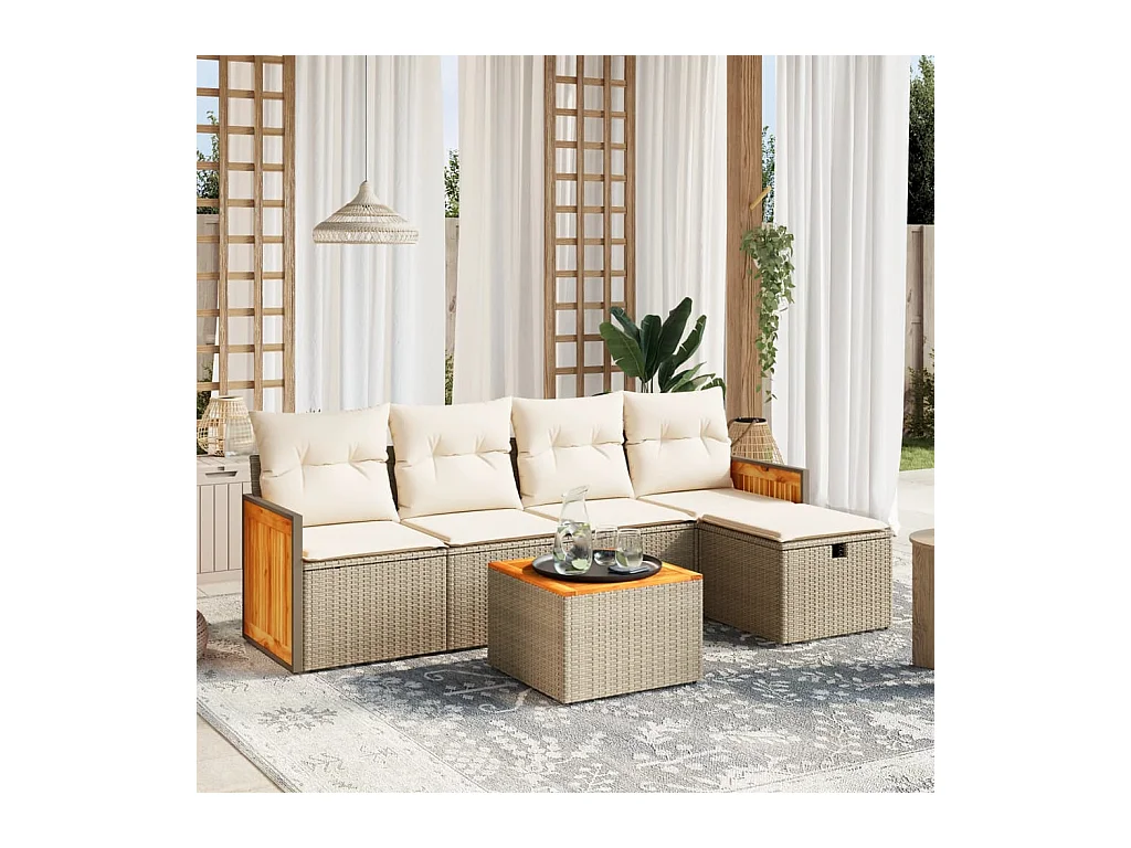 Set Divano da Giardino 6 pz con Cuscini Beige in Polyrattan