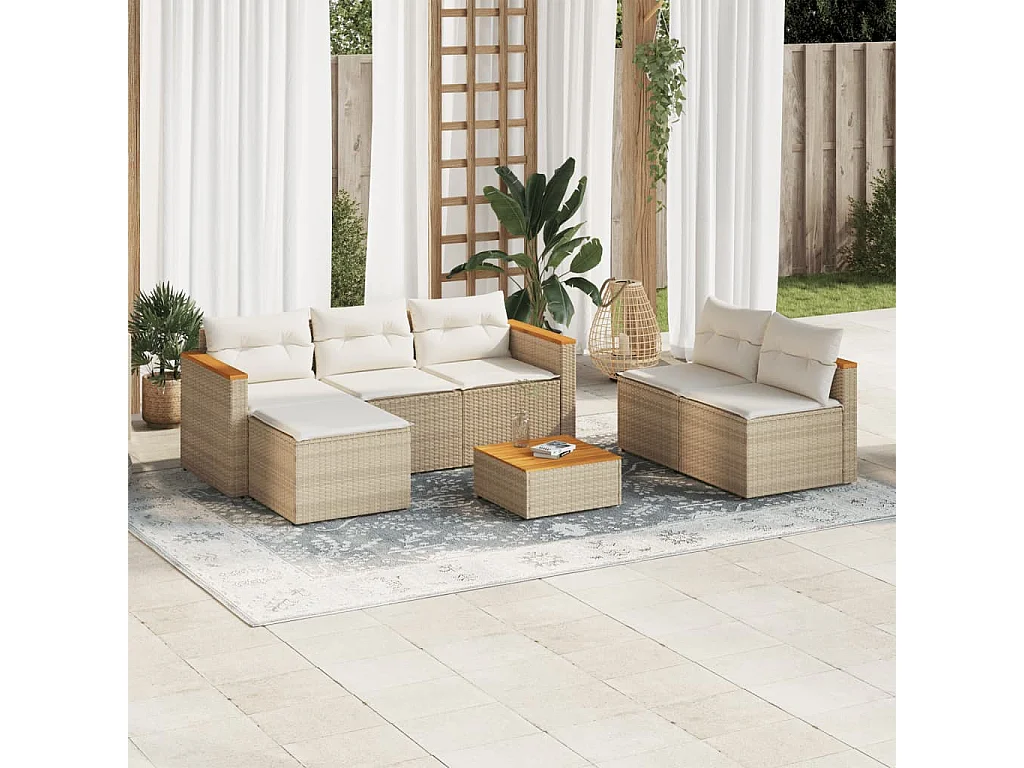 5-tlg. Garten-Sofagarnitur mit Kissen Beige Poly Rattan Akazie