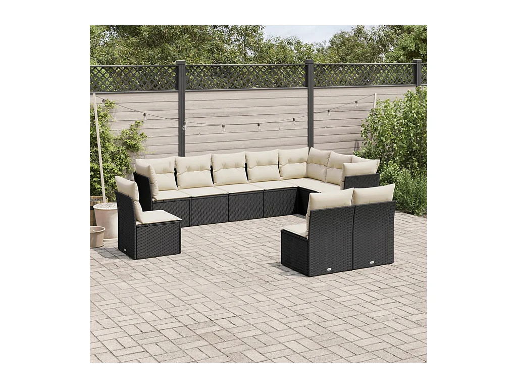 10-tlg. Garten-Sofagarnitur mit Kissen Schwarz Poly Rattan