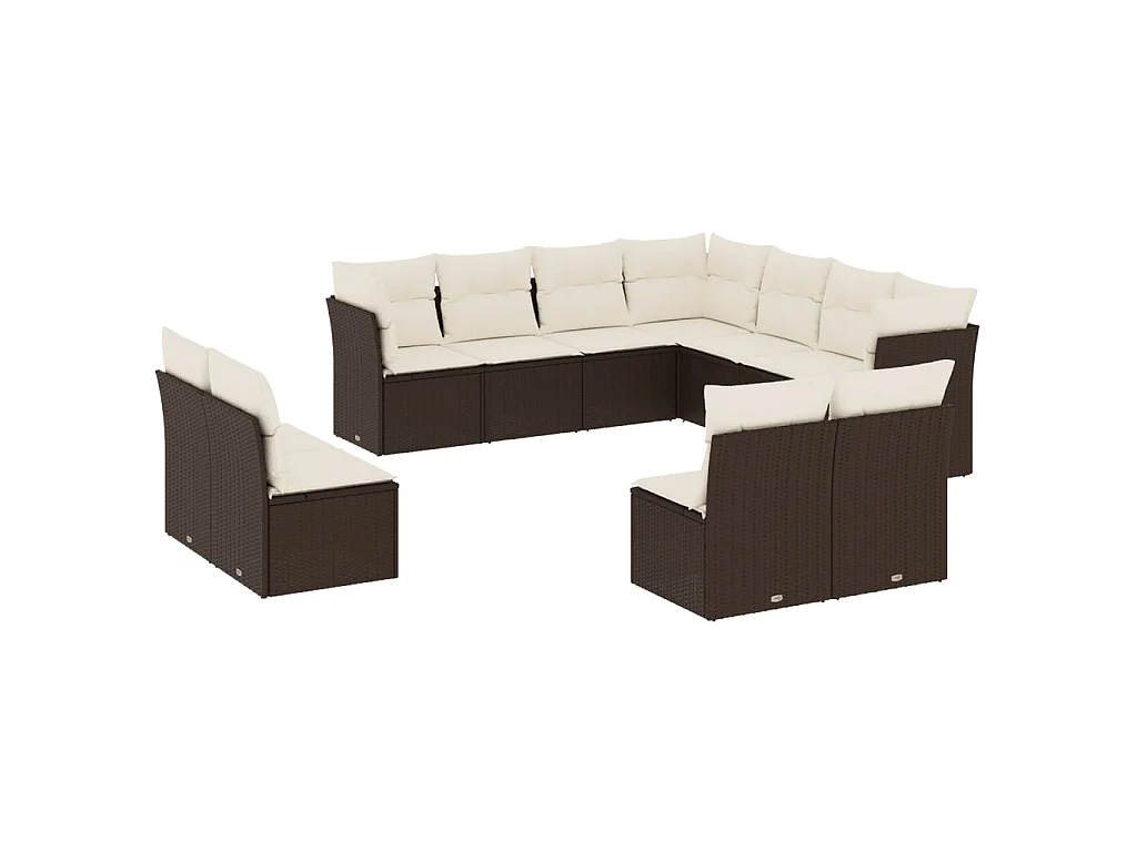 11-delige Loungeset met kussens poly rattan bruin