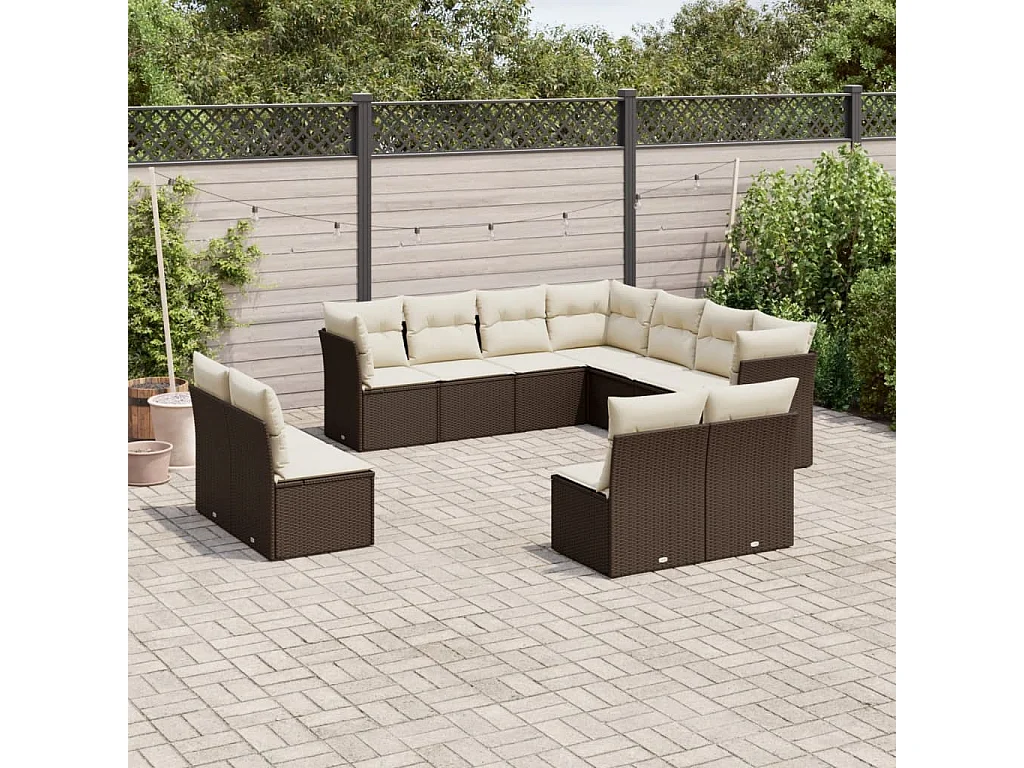 11-delige Loungeset met kussens poly rattan bruin