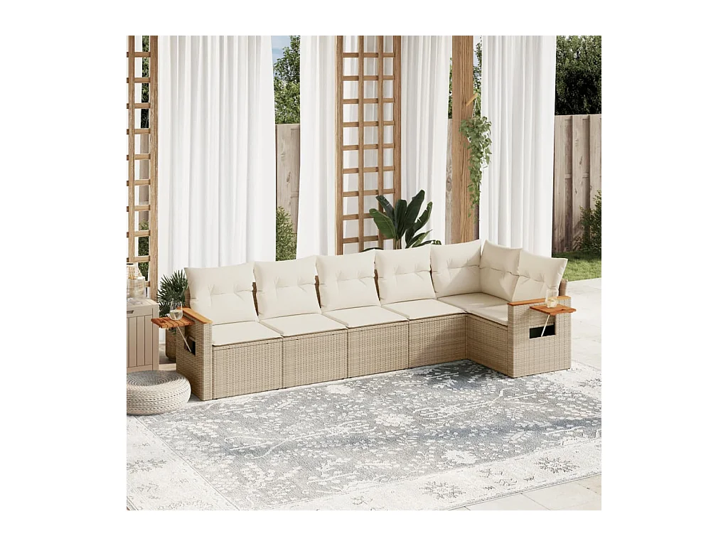 Set Divano da Giardino 6 pz con Cuscini Beige in Polyrattan