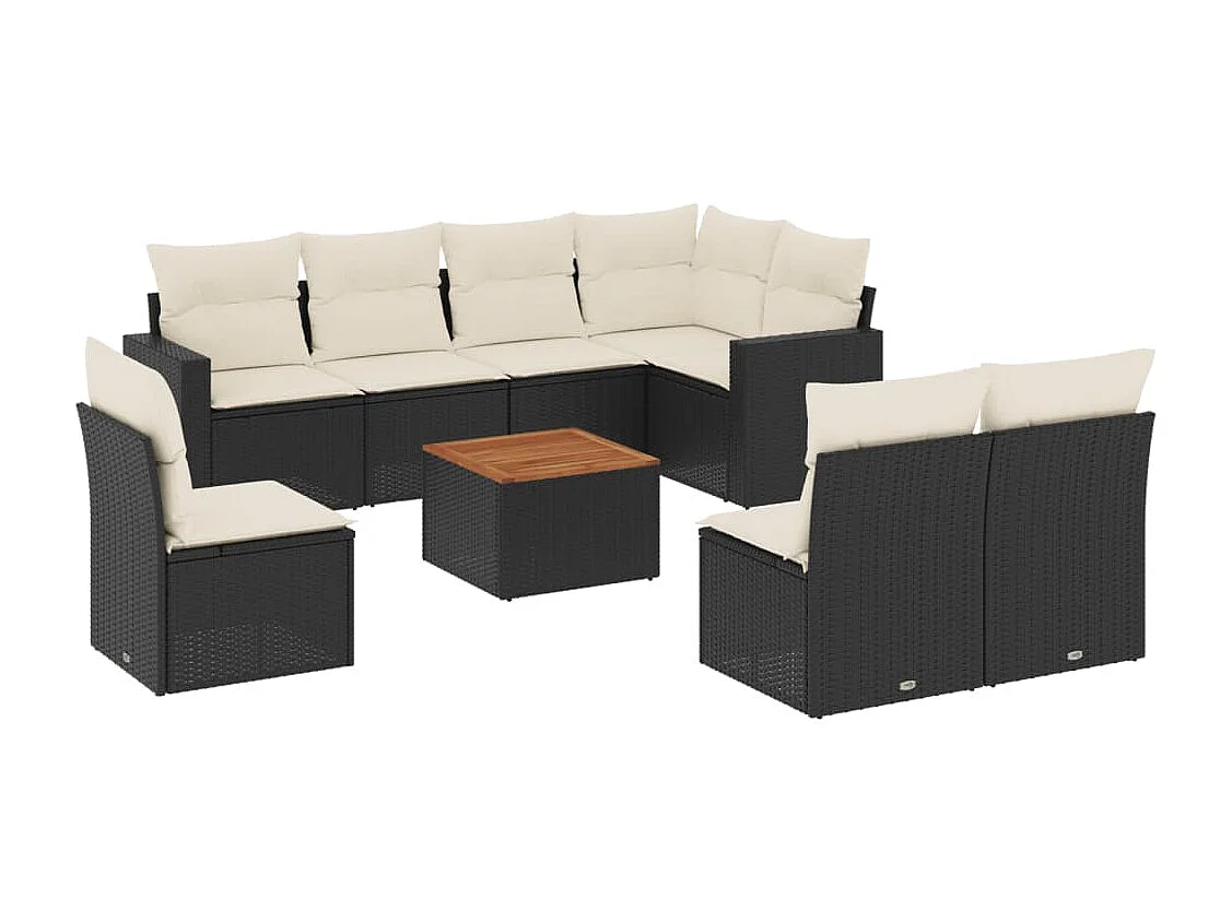 Set Divani da Giardino 9 pz con Cuscini Nero in Polyrattan