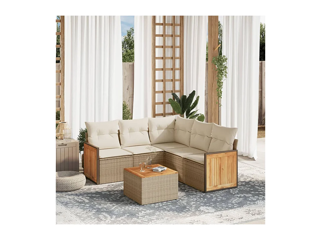 Salon de jardin avec coussins 6 pcs beige résine tressée