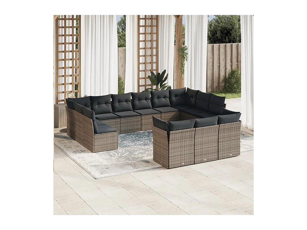 13-delige Loungeset met kussens poly rattan grijs