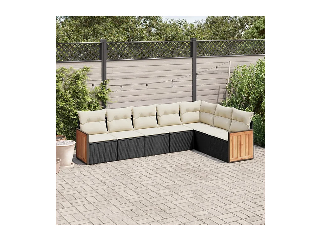 Salon de jardin 7 pcs avec coussins noir résine tressée