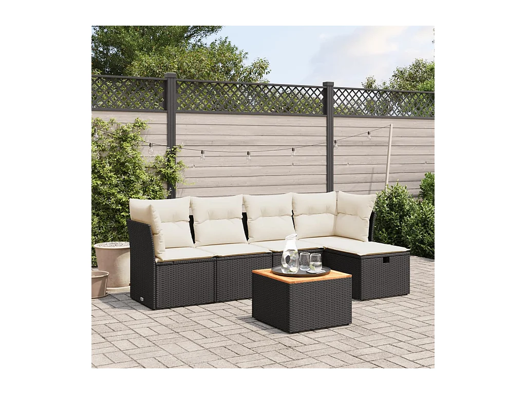Set Divano da Giardino 6 pz con Cuscini Nero in Polyrattan