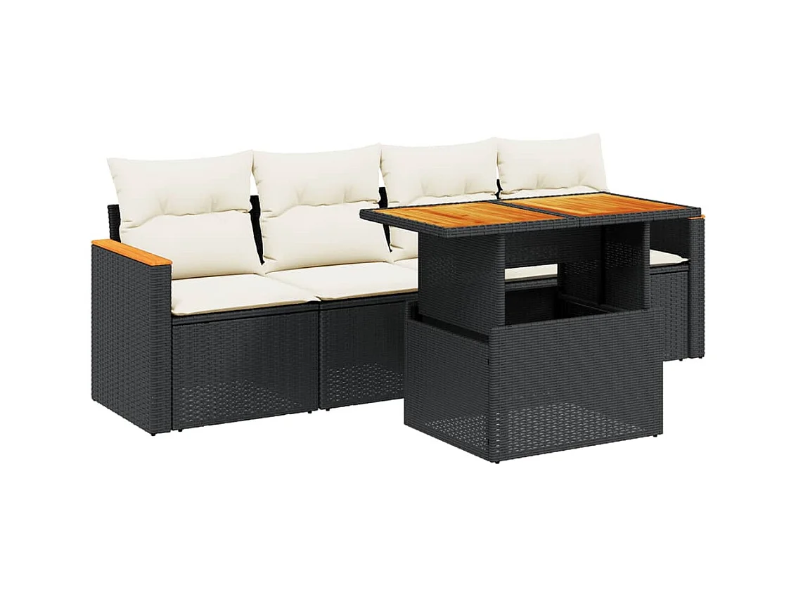 Salon de jardin 5 pcs avec coussins noir résine tressée