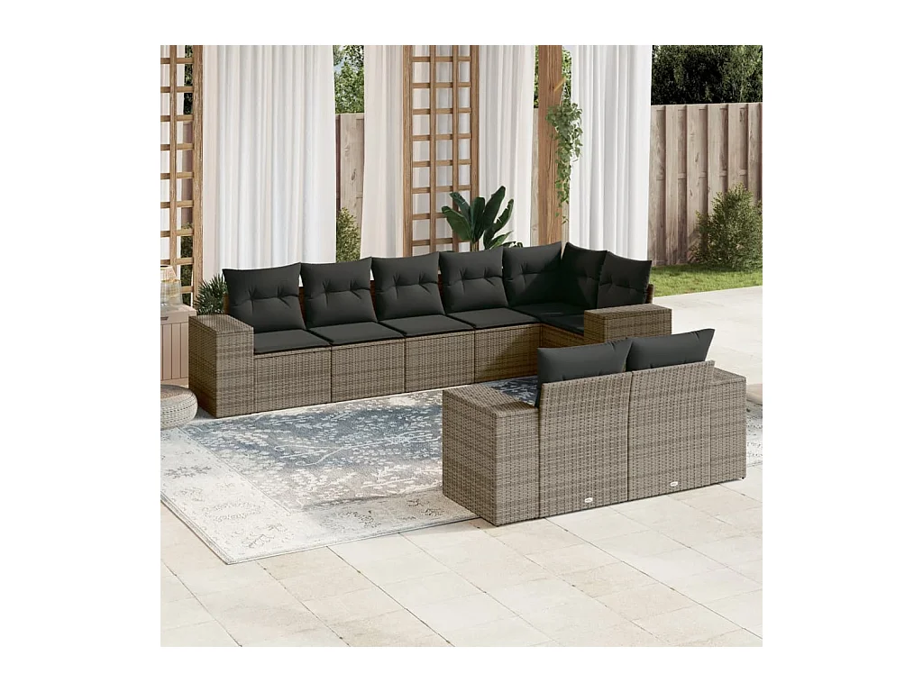 Set Divano da Giardino 8 pz con Cuscini Grigio in Polyrattan
