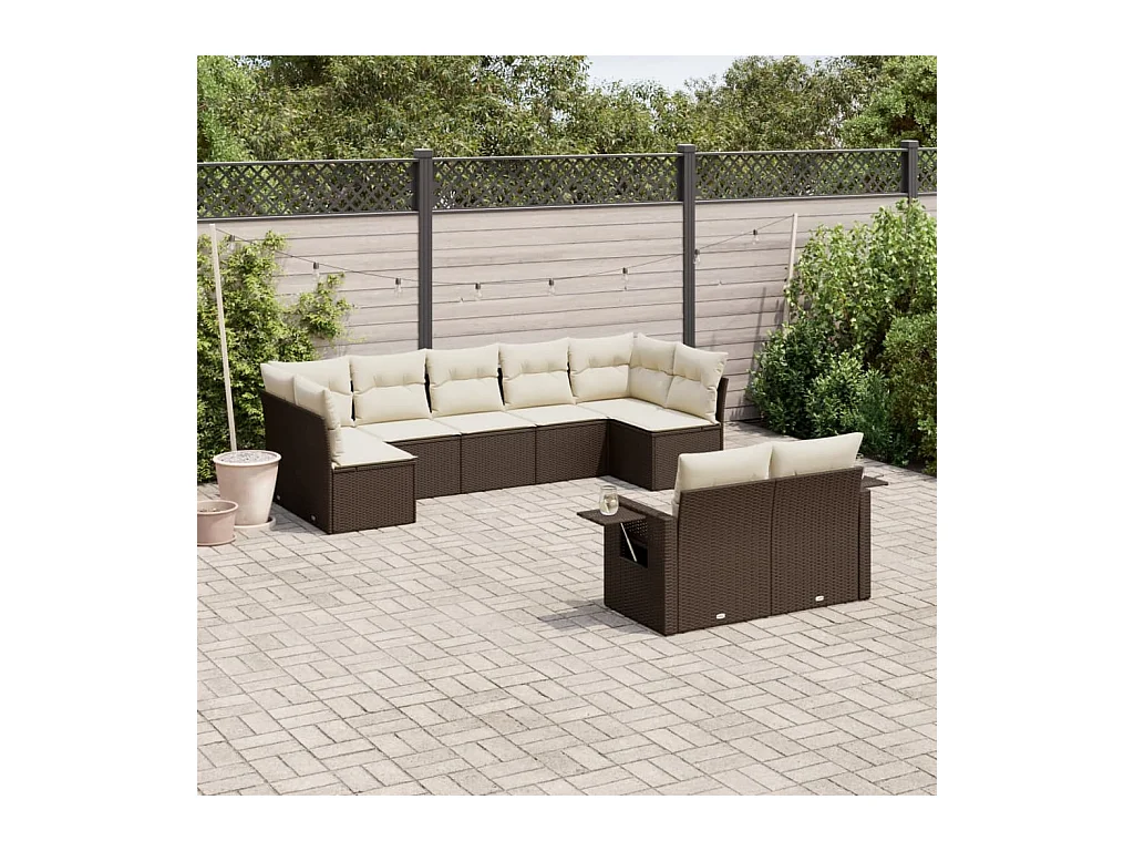 9-tlg. Garten-Sofagarnitur mit Kissen Braun Poly Rattan